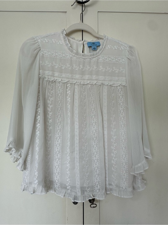 CeCe Tops - Cece White Blouse Embroidered Lace Ruffle Detail 3/4 Sleeve Size S Boho Chic